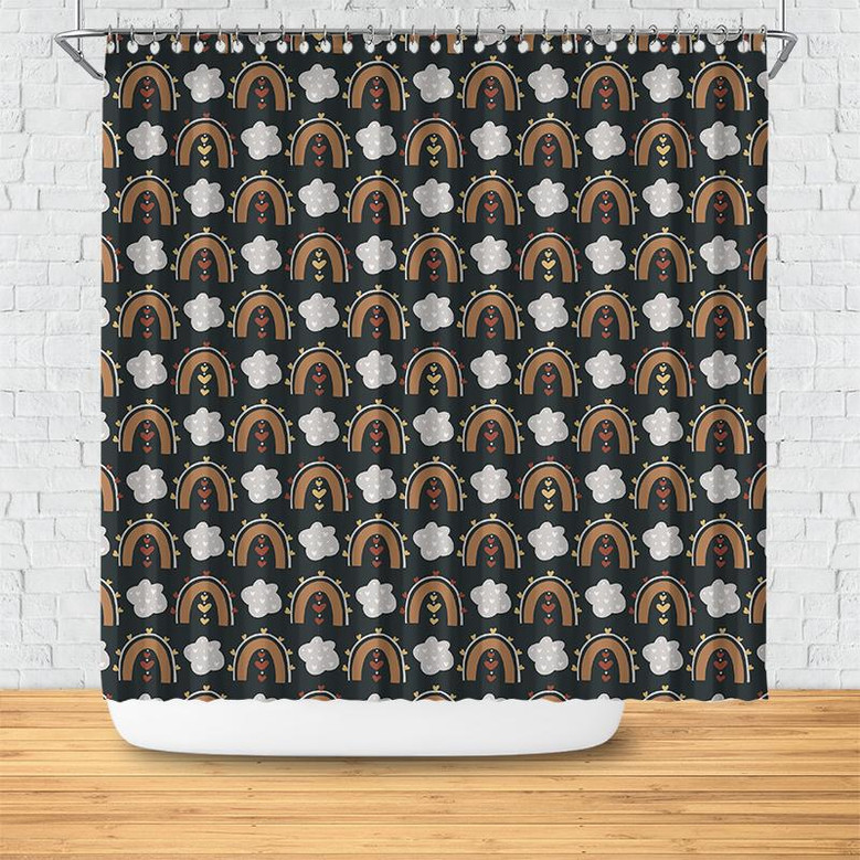 Cloud And Rainbow Dark Color Pattern Boho Gift Shower Curtain