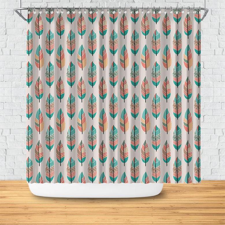 Colorful Feathers Minimalist Pattern Boho Tribal Home Living Shower Curtain