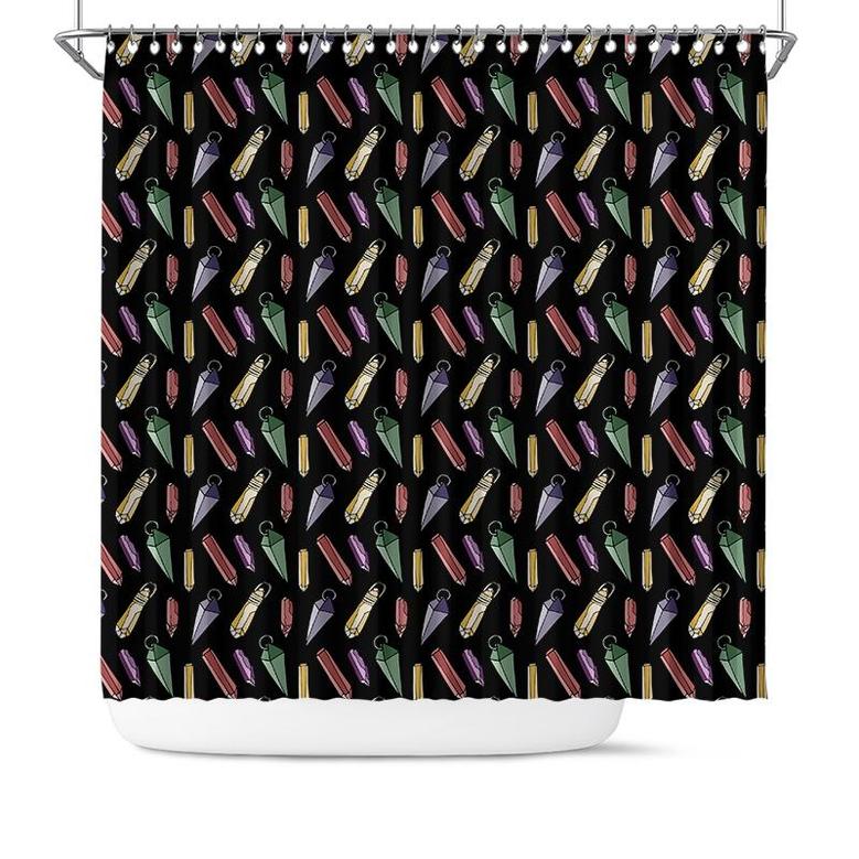 Crystal Pattern Black Background Boho Shower Curtain