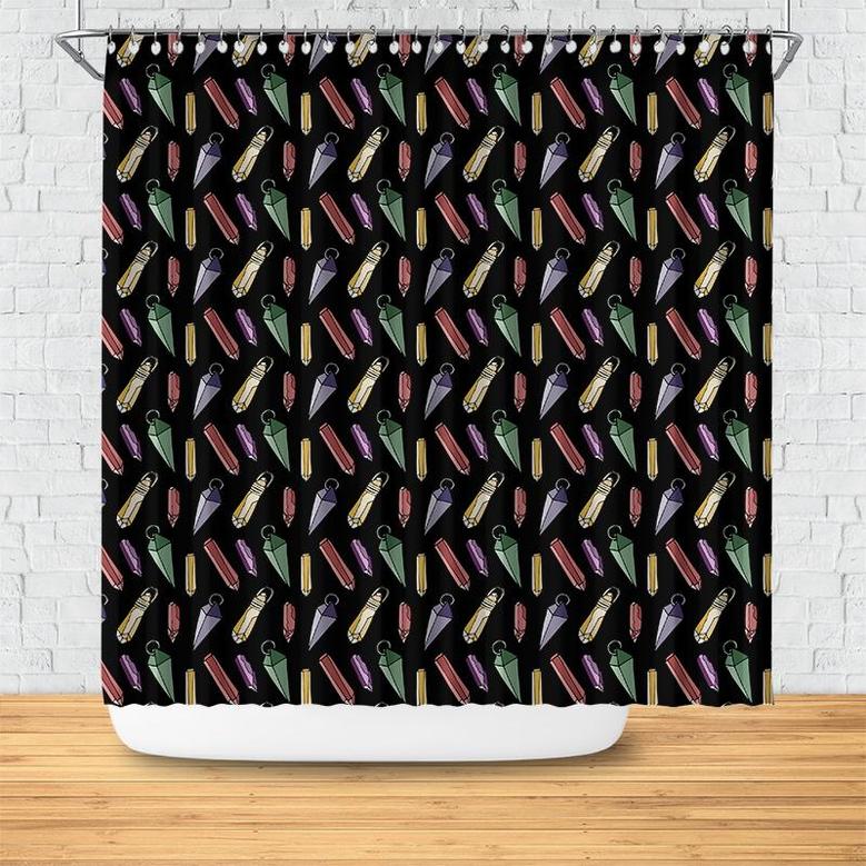 Crystal Pattern Black Background Boho Shower Curtain
