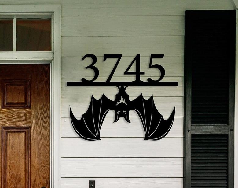 Custom Bat Address Sign, Personalized House Number Sign, Halloween Bat Decor, Unique Design Sign