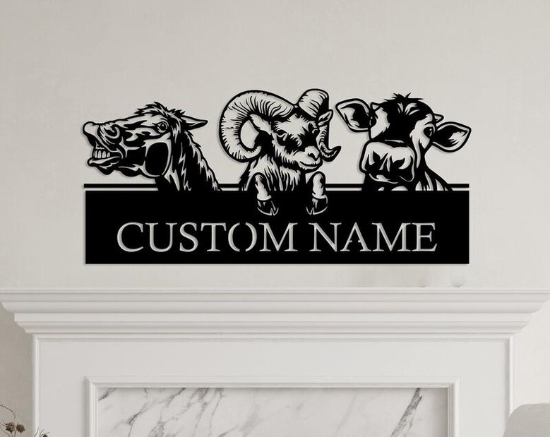 Custom Farmhouse Animal Metal Wall Decor, Personalized Name Sign, Funny Wall Decor, Outdoor Barn Country House Art