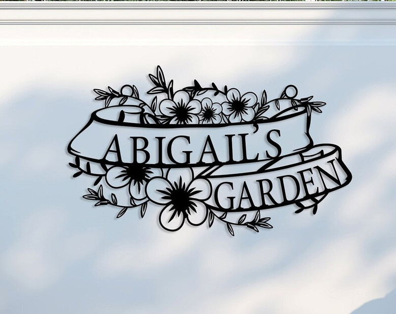 Custom Metal Garden Sign, Flower Design Garden Sign, Unique Home Decor, Yard Art, Personalized Flower Bed Decoration