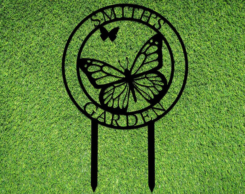 Custom Metal Garden Sign with Stakes, Metal Yard Art, Personalized Butterfly Home Garden Decor