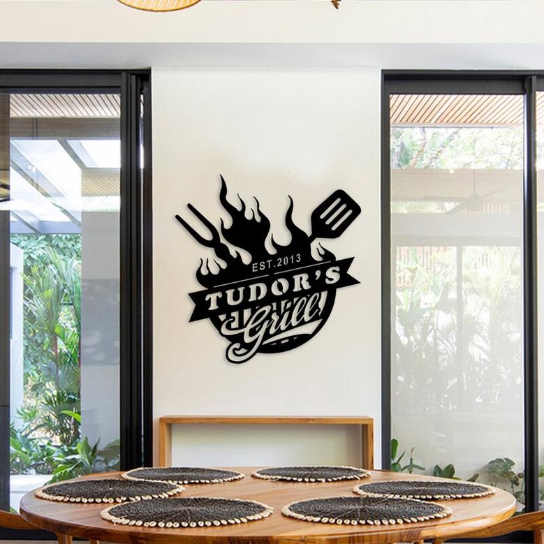 Custom Metal Grill Sign, Personalized Metal Grill&Bar Sign, Porch Metal Wall Art, Christmas Gift for BBA Lover