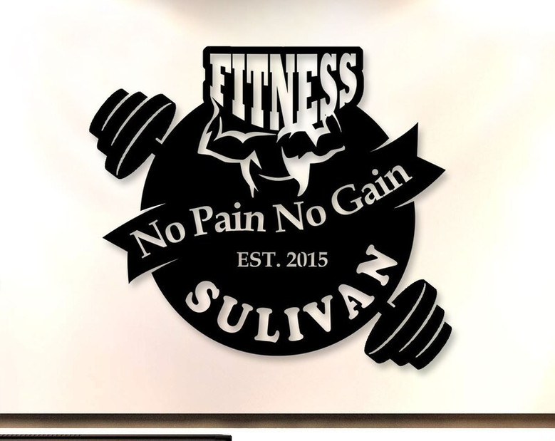 Custom Metal Name Sign, No Pain No Gain Sign, Custom Metal Gym Wall Sign, Personalized GYM Name Sign