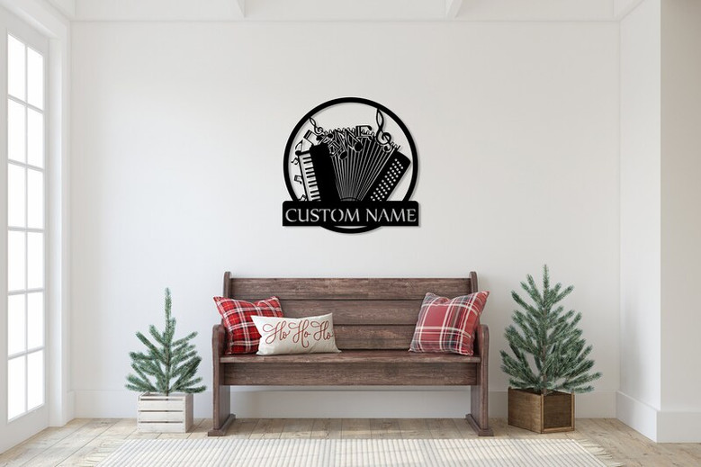 Custom Music Metal Wall Art, Personalized Accordion Decor, Music Lovers Gift, Customized Name Gift for Musician
