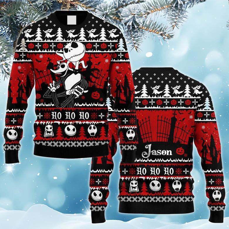 Customized Jack And Zero Nightmare Before Xmas Ugly Xmas Sweater, Jack Skel-lington Sweatshirt