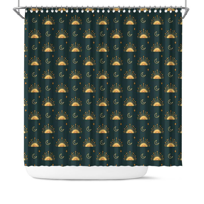 Cute Celestial Pattern On Green Backgroud Boho Tribal Decor Shower Curtain