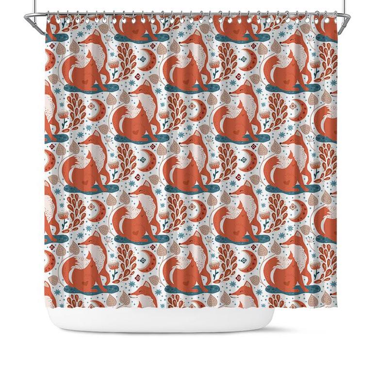 Cute Fox And Moon Flowers Pattern Nordic Boho Shower Curtain