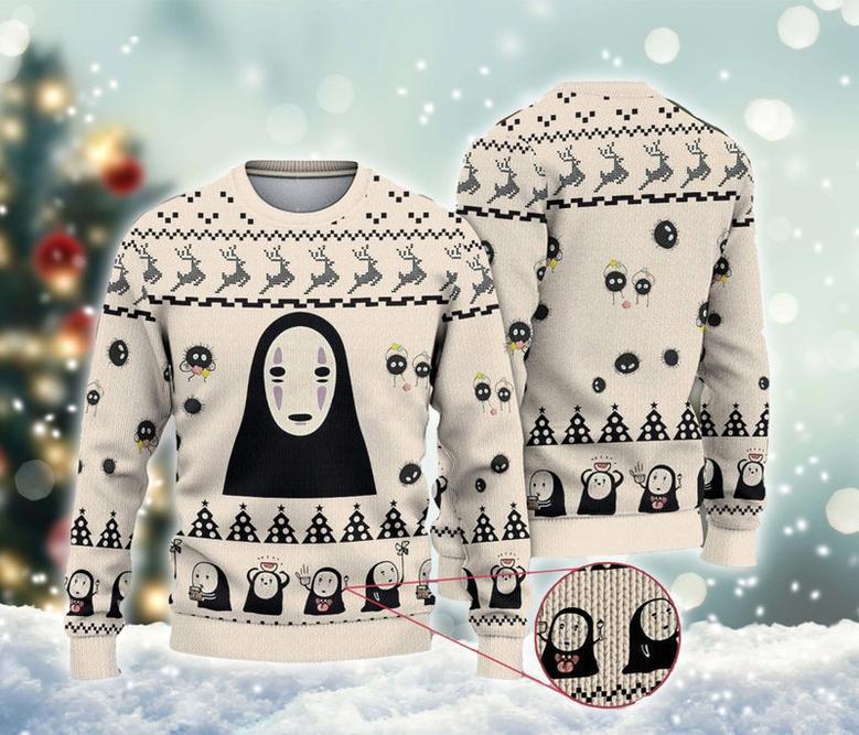 Cute Kaonashi No Face Ugly Xmas Sweater, Spirited Away Movie Sweatshirt, Japanese Manga All Over Print Sweater