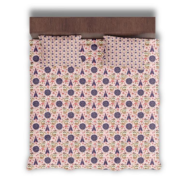 Cute Squirrel Animal Pattern Boho Gift For Boho Lovers 3 Pieces Bedding Set