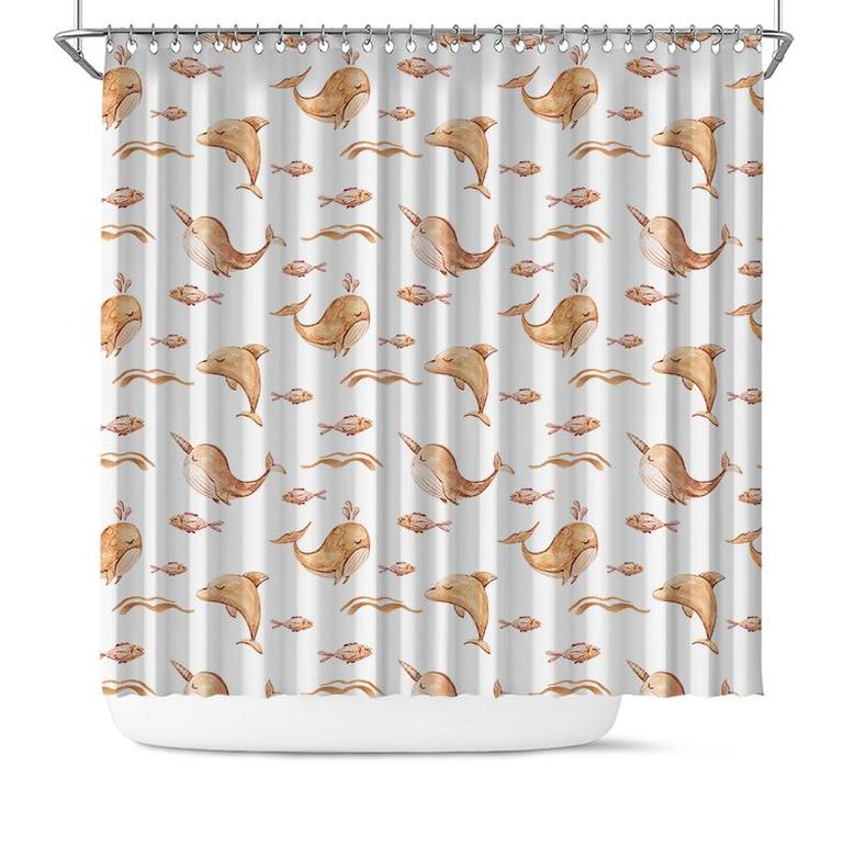 Cute Whale Watercolor Pattern Boho Lovers Home Living Shower Curtain