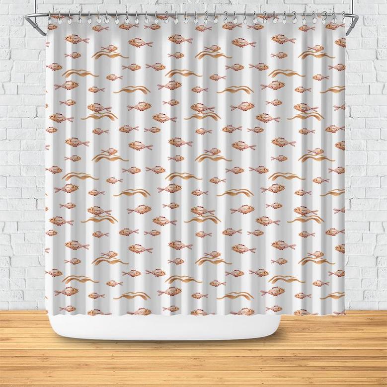 Fishes Pattern Beach Watercolor Gift Idea Bath Living Boho Shower Curtain