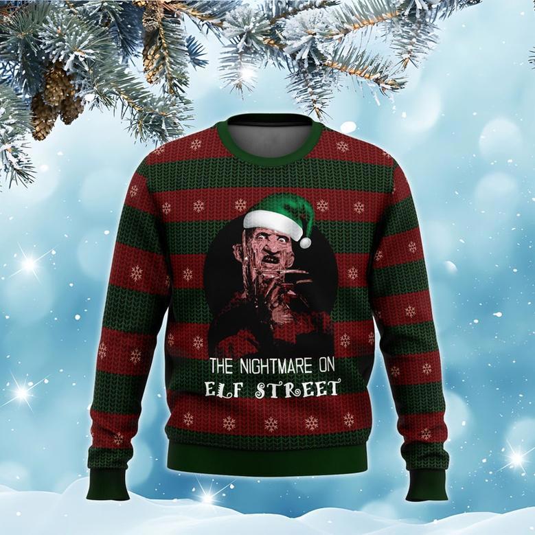 Fred-dy Krue-ger Ugly Christmas Sweater, The Nightmare On Elf Street Sweatshirt, Horror Movie Characters