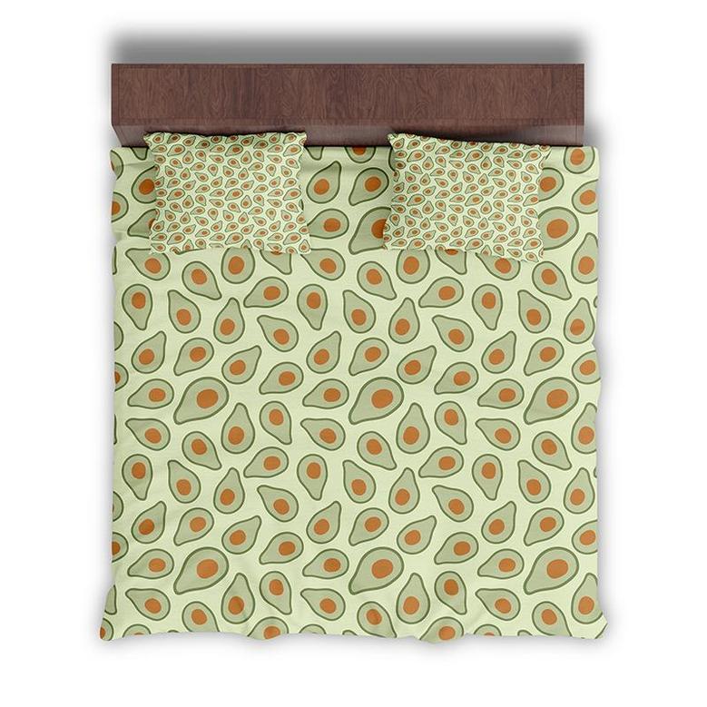 Funny Avocado Pattern Boho Abstract Color Pieces And Line 3 Pieces Bedding Set