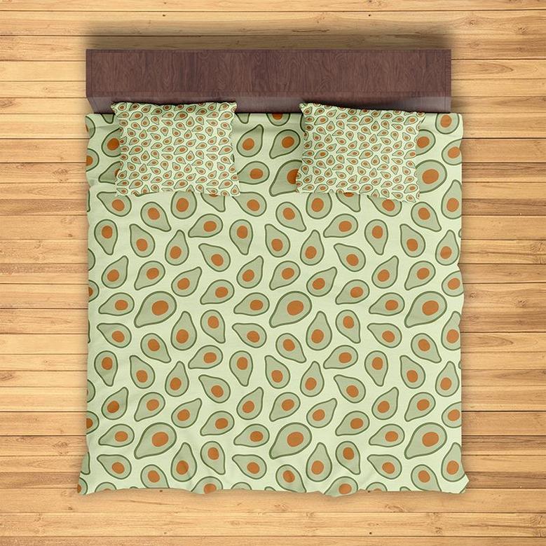 Funny Avocado Pattern Boho Abstract Color Pieces And Line 3 Pieces Bedding Set