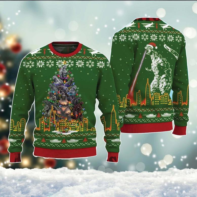 Godzilla Movie Ugly Christmas Sweater, Godzilla Sweatshirt, Movie All Over Print Sweater