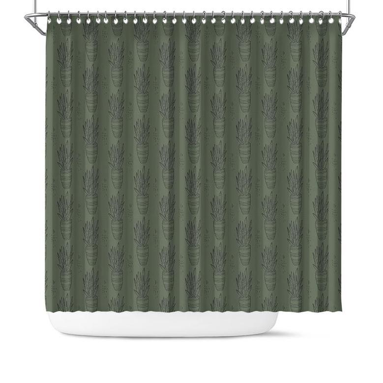 Green Cactus Pattern Cacti Plant Boho Shower Curtain