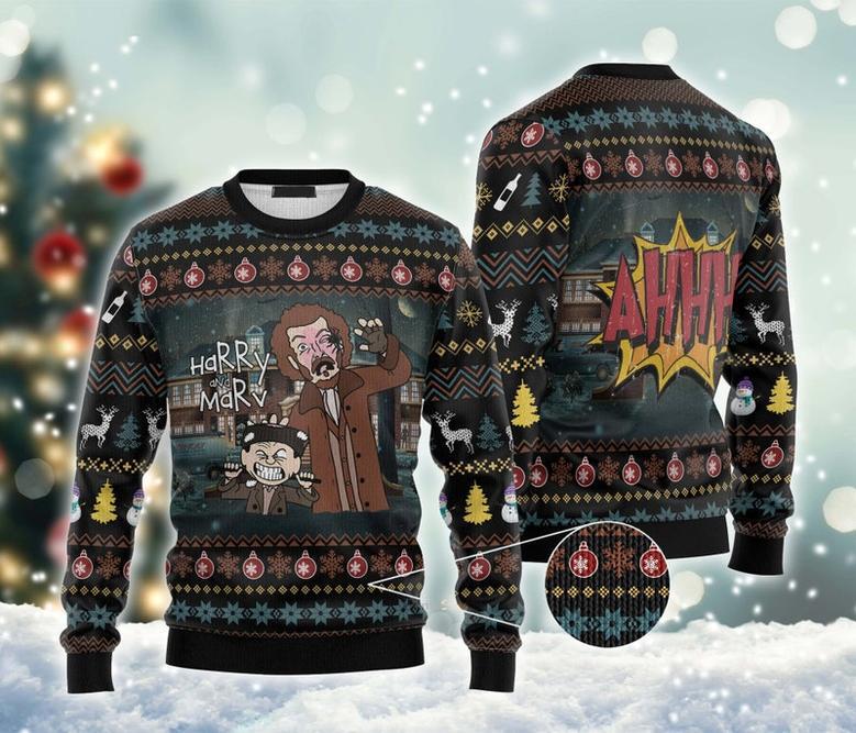 Harry and Marv Ugly Christmas Sweater, Home Alone Movie Sweatshirt, Halloween Allover Print Sweater