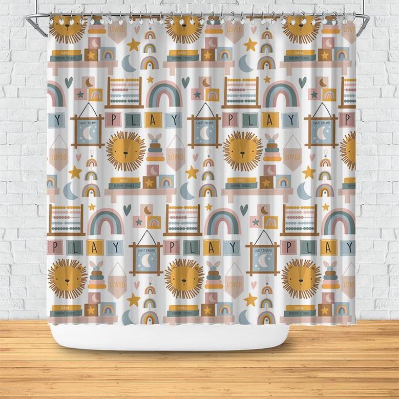 Kids Set Geometric Pattern Cute Boho Design Shower Curtain