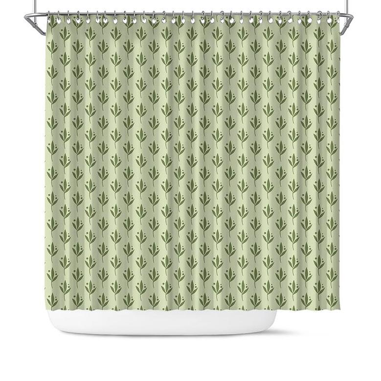Leaves Green Color Abstract Boho Seamless Pattern Shower Curtain