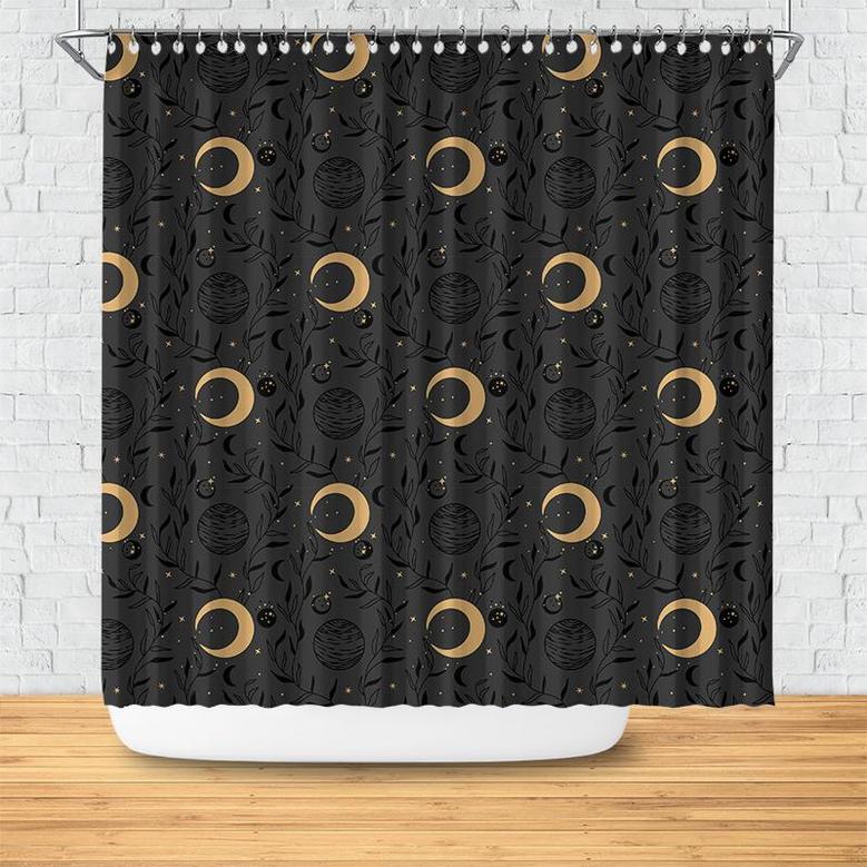 Magical Space Moon And Planet Minimalist Celestial Boho Shower Curtain