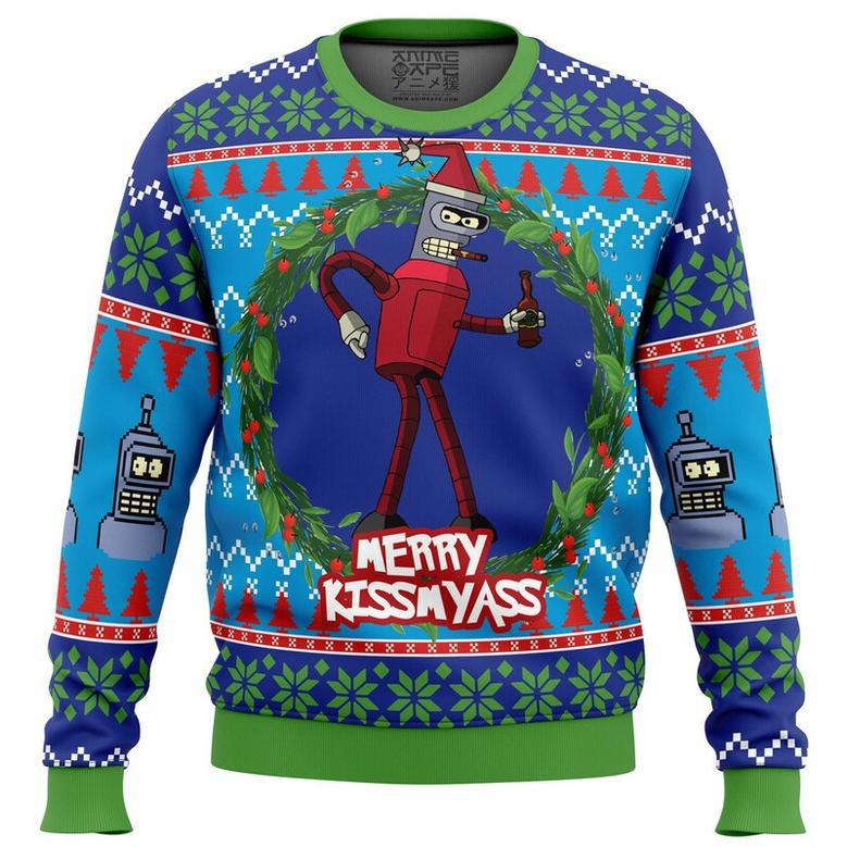 Merry Kissmyass Futurama Ugly Christmas Sweater, Ugly Christmas Sweater For Men Women