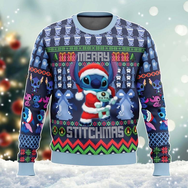 Merry Stitchmas Ugly Christmas Sweater, Disney Cartoon Sweatshirt, Stitch and Lilo All Over Print Sweater