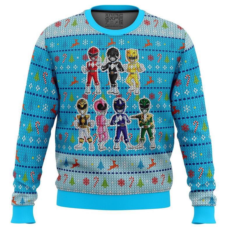 Mighty Morphin Chibis Power Rangers Ugly Christmas Sweater, Ugly Christmas Sweater For Men Women