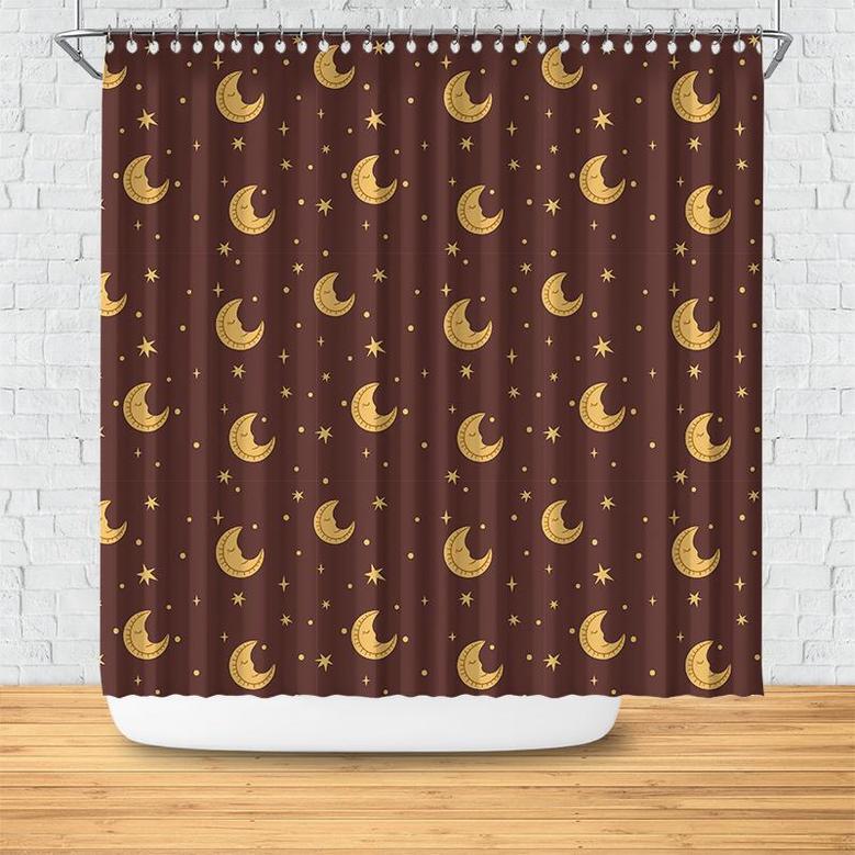 Moon Sleeping Night Pattern Home Decor Celestial Boho Shower Curtain