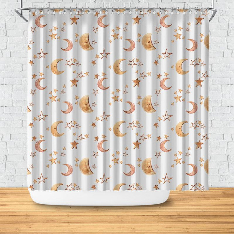 Moon Star Sleeping Night Pattern Watercolor Boho Tribal Shower Curtain