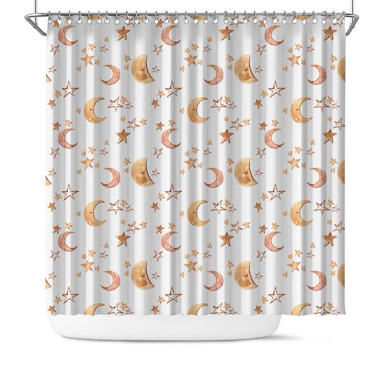 Moon Star Sleeping Night Pattern Watercolor Boho Tribal Shower Curtain