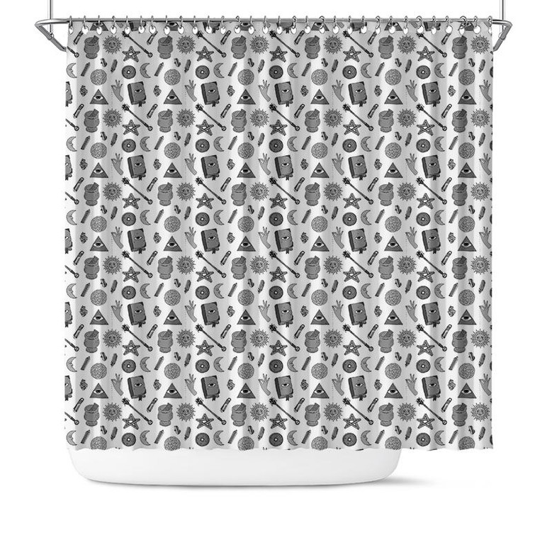 Mystical Grey Colored Pattern Eyes Boho Shower Curtain