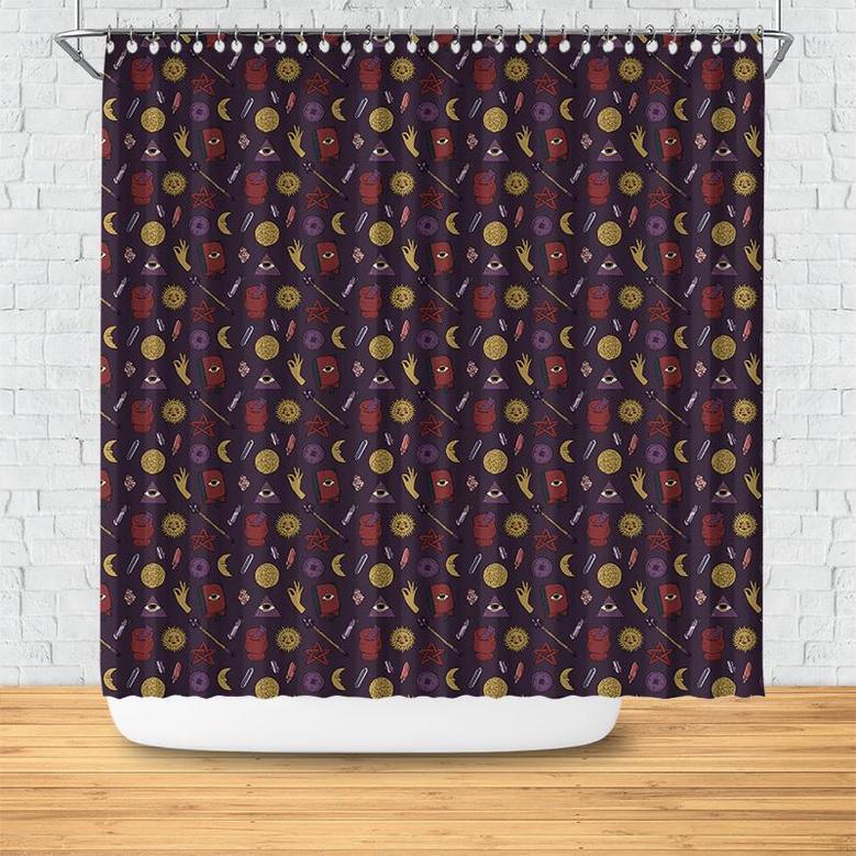 Mystical Pattern Minimalist Color Magical Eyes Boho Shower Curtain