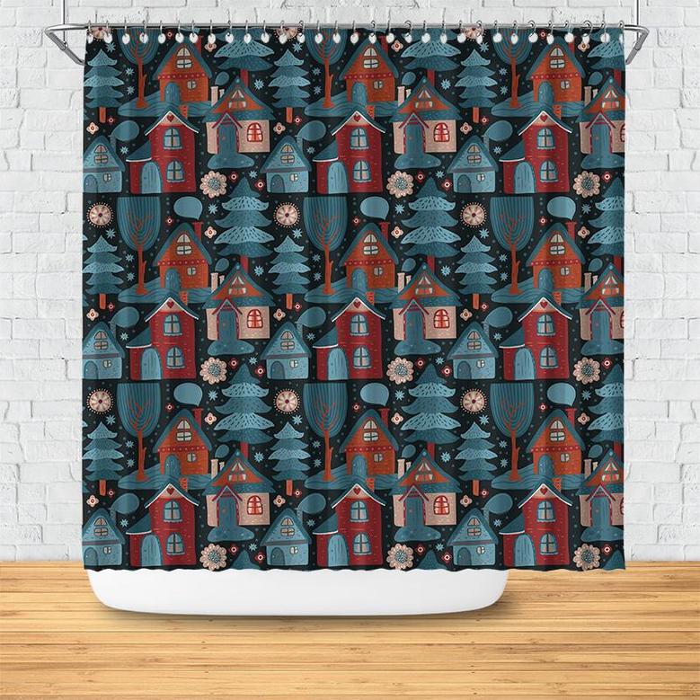 Night Home In Forest Boho Nordic Dark Shower Curtain