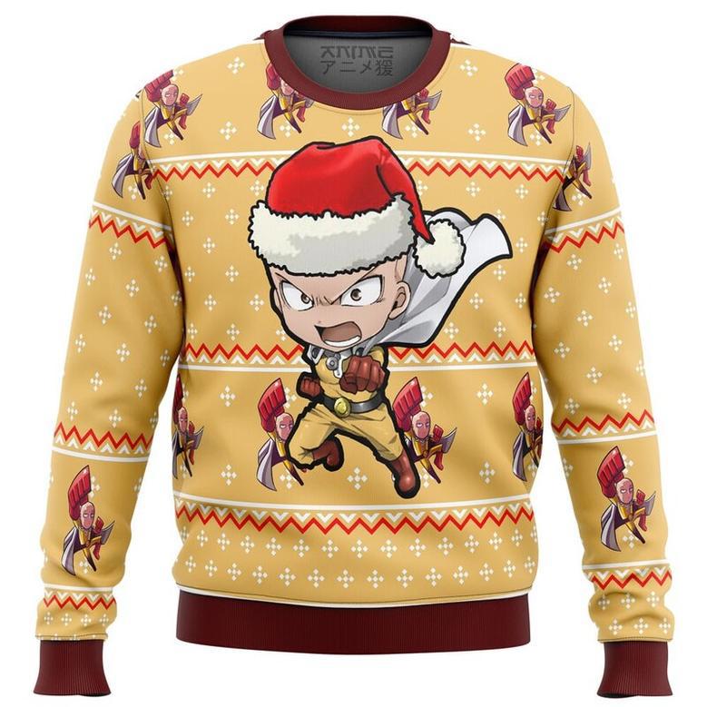 One Punch Chibi Saitama Ugly Christmas Sweater, Ugly Christmas Sweater For Men Women