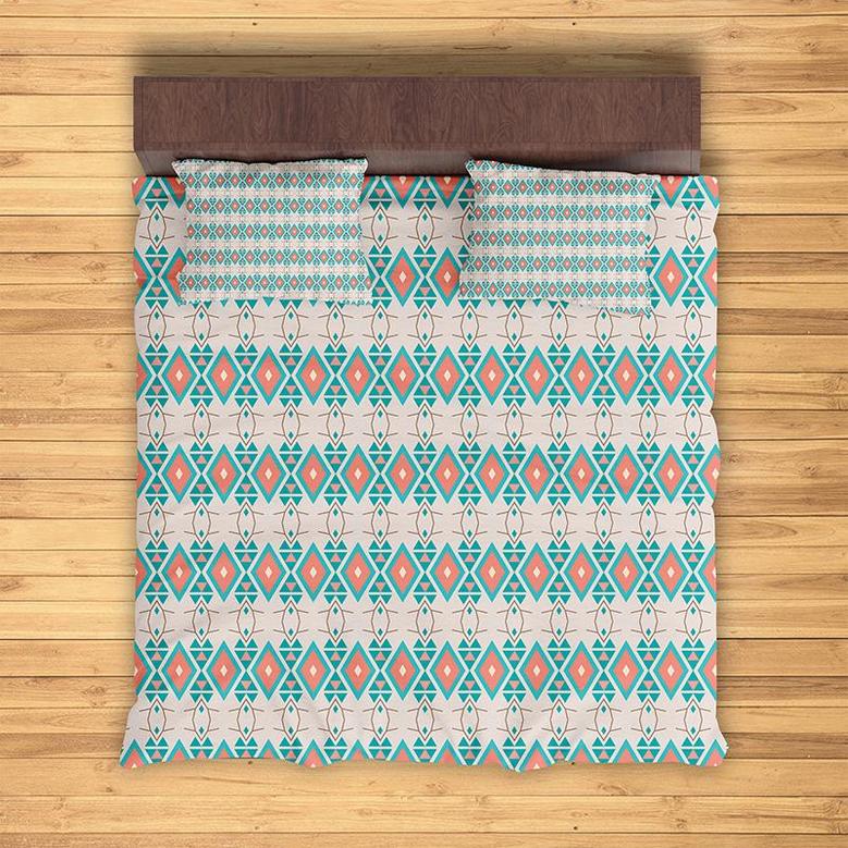 Oval Shape Boho Tribal Pattern Minimalist Color Boho Housewarming 3 Pieces Bedding Set