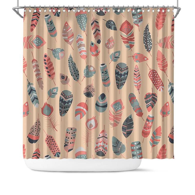 Pattern Feathers Multicolor Boho Style Bohemian Tribal Shower Curtain