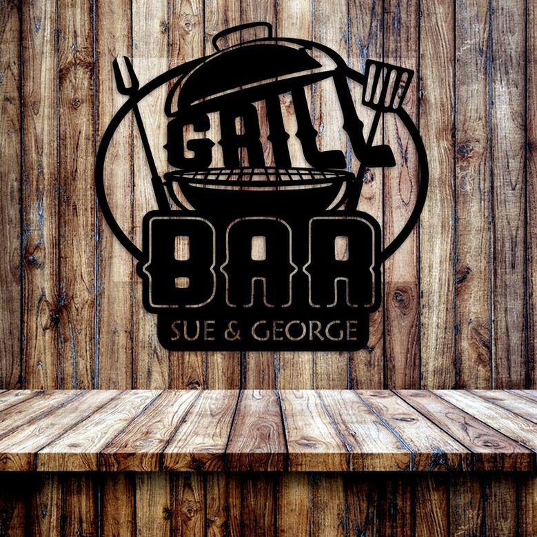 Personalized Bar Grill Sign, Garden Barbecue Grill Sign, Outdoor BBQ Wall Decor, Picnic Table BBQ Sign