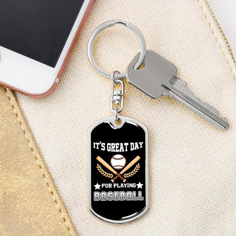 Custom Great Day For Playing Baseball Keychain With Back Engraving | Birthday Gifts For Baseball Lover | Personalized Baseball Dog Tag Keychain
