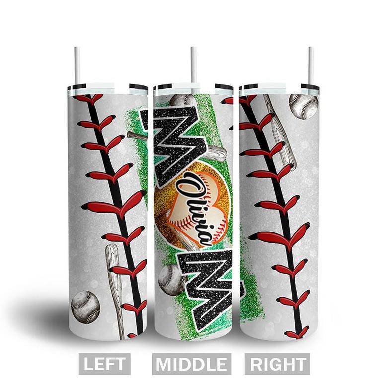 Custom Baseball Mom Stitches Tumbler | Custom Name | Gifts For Baseball Mom | Personalized Baseball Mom Skinny Tumbler