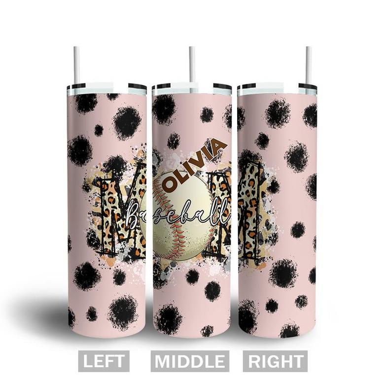 Custom Leopard Baseball Mom Tumbler | Custom Name | Gifts For Baseball Mom | Personalized Baseball Mom Skinny Tumbler