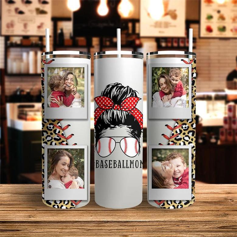 Custom Leopard Baseball Mom Tumbler | Custom Photo | Gifts For Baseball Mom | Mothers Day | Personalized Baseball Mom Skinny Tumbler