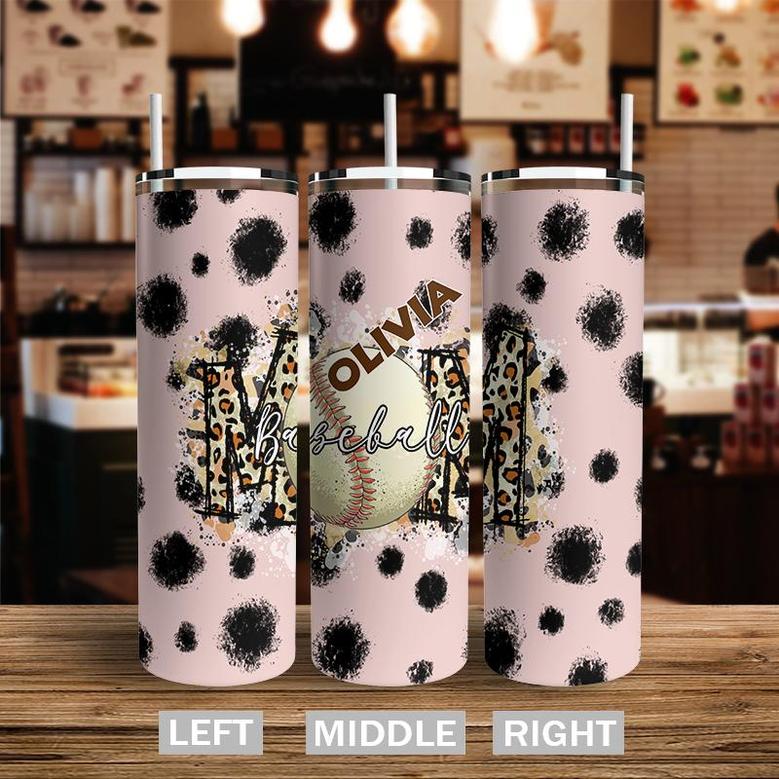 Custom Leopard Baseball Mom Tumbler | Custom Name | Gifts For Baseball Mom | Personalized Baseball Mom Skinny Tumbler