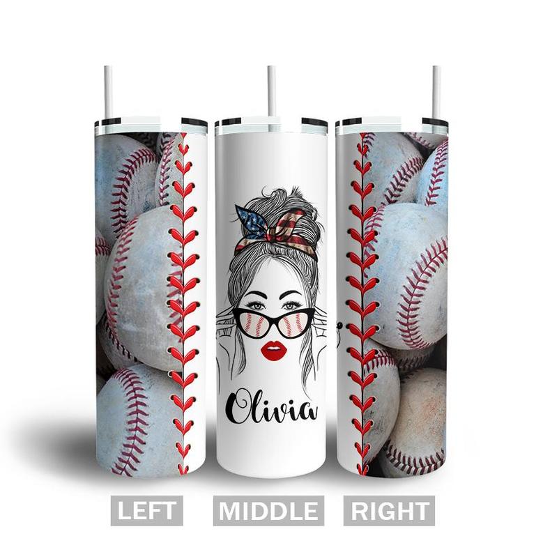 Custom Messy Bun Baseball Mom Tumbler | Custom Name | Gifts Idea For Baseball Mom | Personalized Baseball Mom Skinny Tumbler