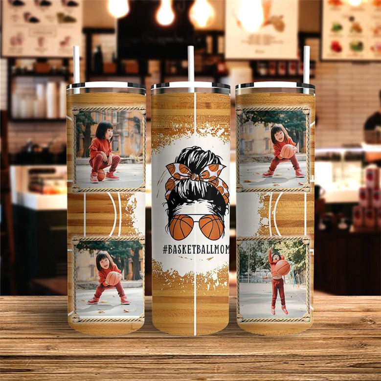 Custom Basketball Mom Stadium Tumbler | Custom Photo | Gifts For Basketball Mom | Mothers Day | Personalized Basketball Mom Skinny Tumbler