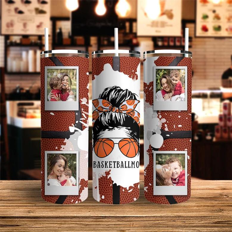 Custom Messy Bun Basketball Mom Tumbler | Custom Photo | Gifts Idea For Basketball Mom | Personalized Basketball Mom Skinny Tumbler