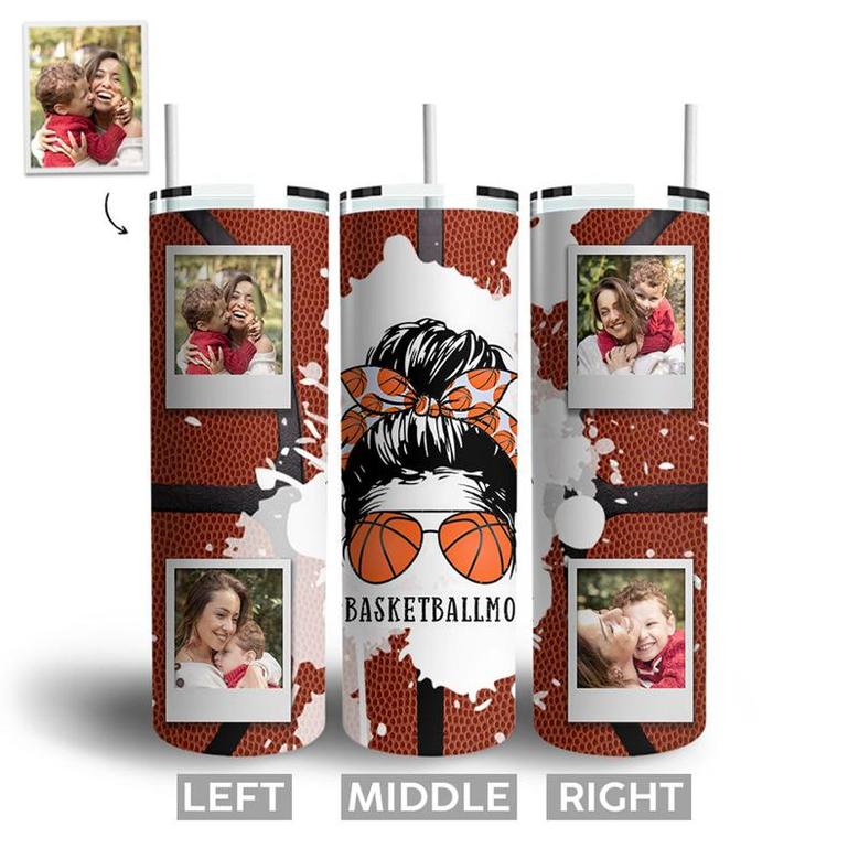 Custom Messy Bun Basketball Mom Tumbler | Custom Photo | Gifts Idea For Basketball Mom | Personalized Basketball Mom Skinny Tumbler