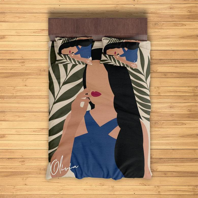 Custom Africa Woman Boho Art Bedding Set, Custom Name, Boho Style Gift, Personalized Boho 3 Pieces Bedding Set
